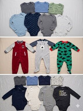 Carter’s large baby boy bundle One-Piece Bodysuit onesies and fleece pajamas 18M